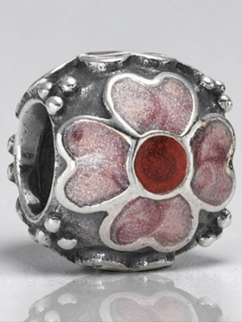 PANDORA Sterling Silver Daisy Flower Bead Charm With Red & Pink Enamel Retired